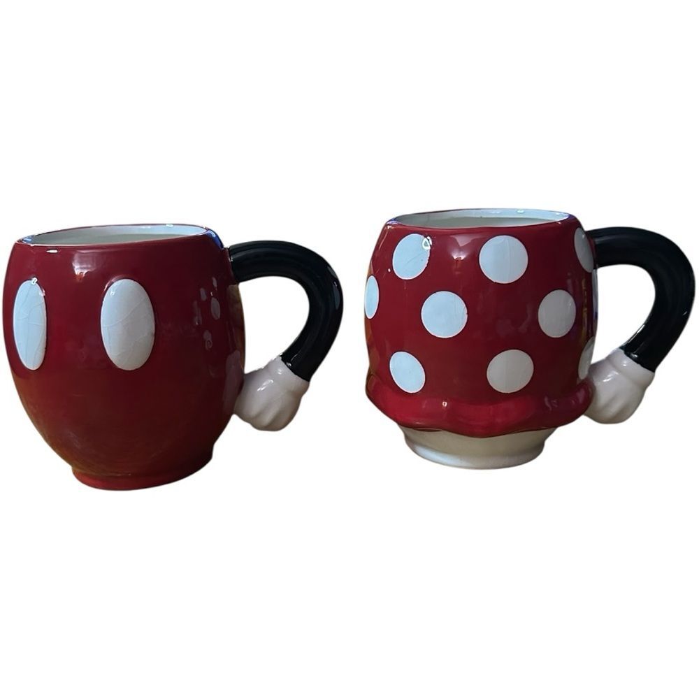 Zak! Disney Red and Black Mickey & Minnie Polka Dot Mugs. Year 2018.